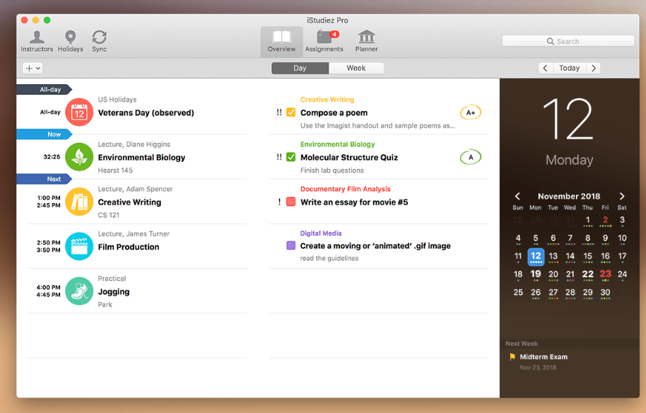 iStudiez Pro app college schedule and task manager