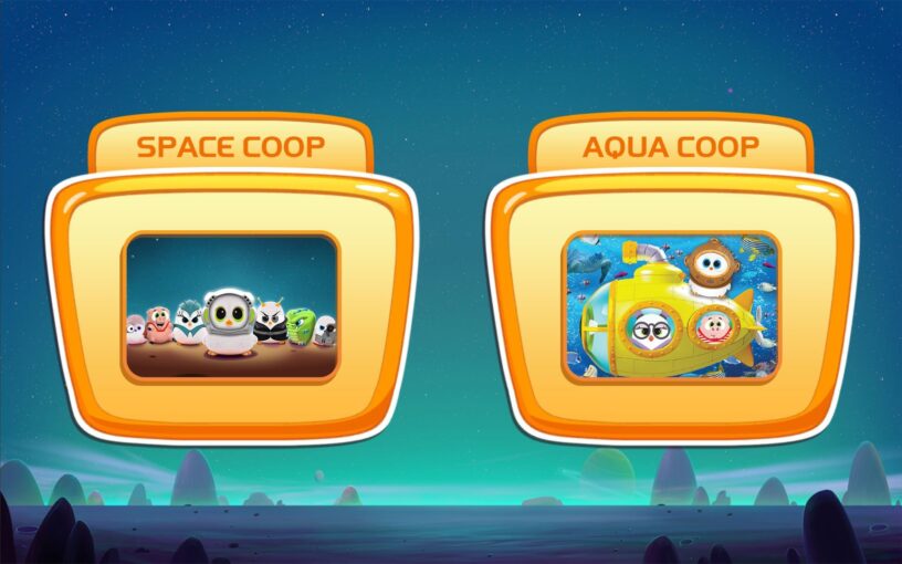 Choose between space and aqua coop game modes