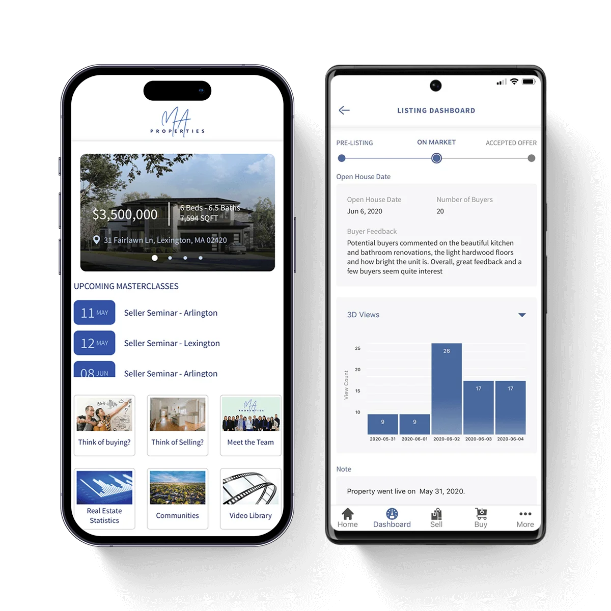 React Native iOS + Android The MA Properties app on iOS & Android